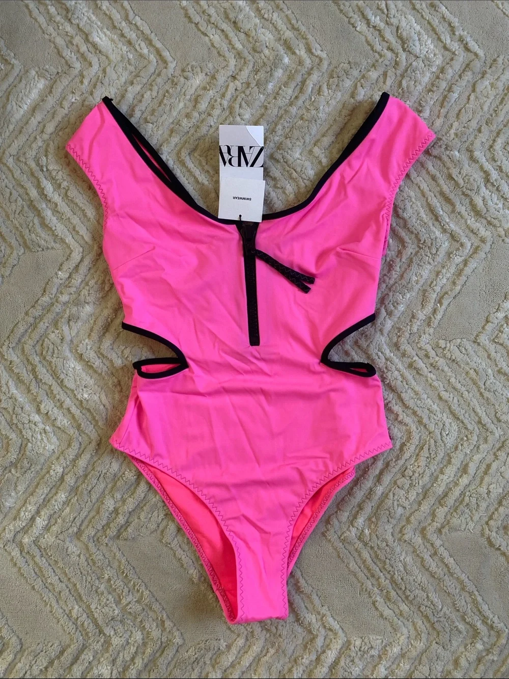 Zara✨Hot Pink Retro One-Piece Swimsuit